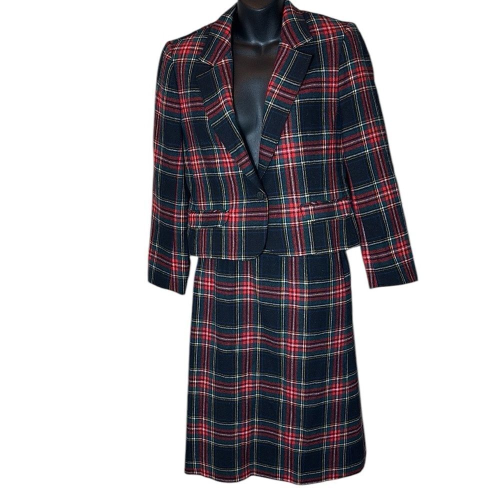 Pendleton vintage USA made authentic‎ black Stewart tartan plaid skirt blazer 8